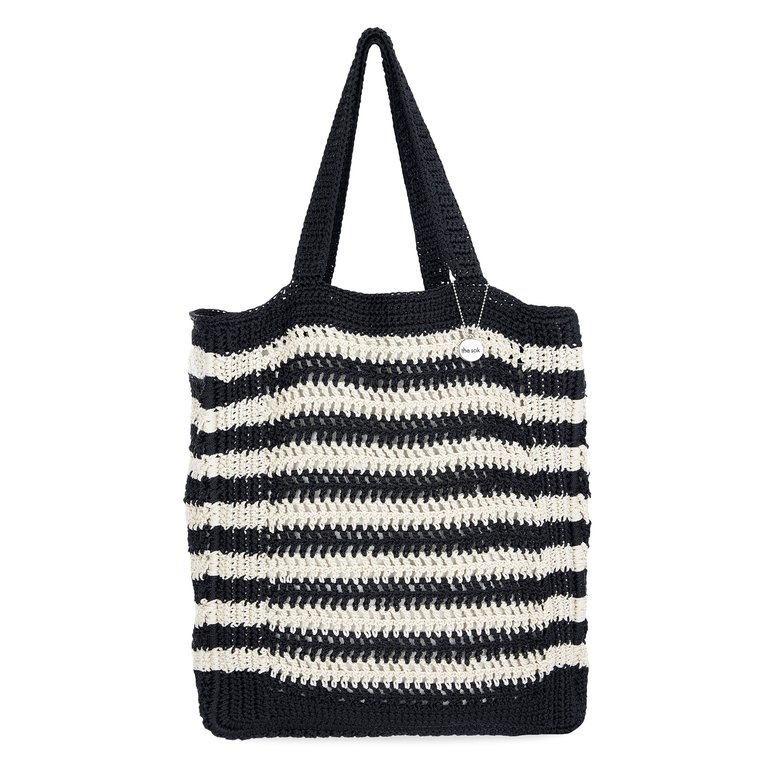 Lanie Market Tote - Hand Crochet - Black Stripe