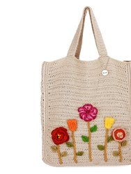 Lanie Market Tote - Hand Crochet - Flower Ecru