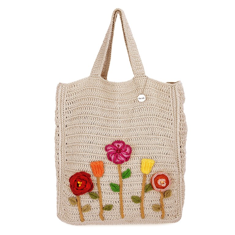 Lanie Market Tote - Hand Crochet - Flower Ecru