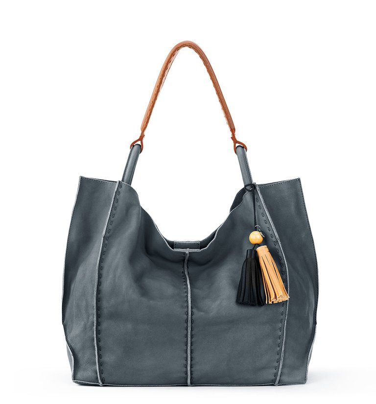 Los Feliz Large Tote - Unlined - Dusty Blue Grey Leather