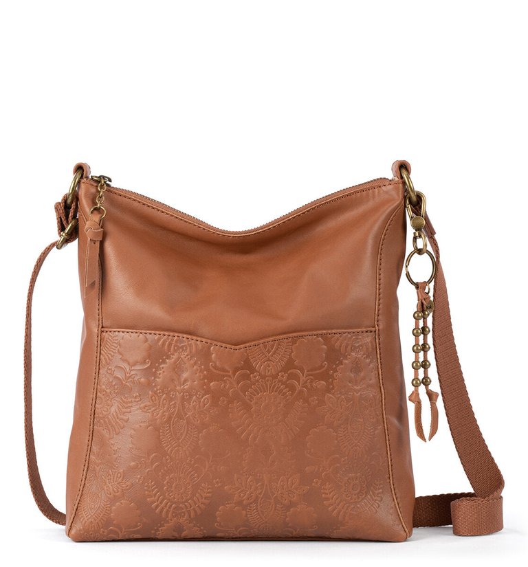 Lucia Crossbody Bag - Leather - Tobacco Floral Embossed