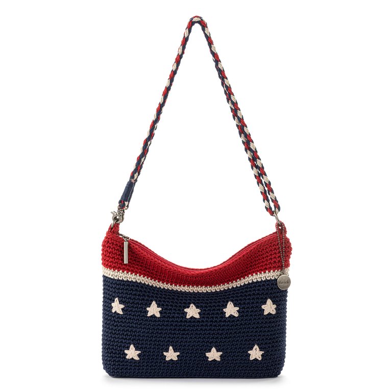 Lumi Crossbody Bag - Hand Crochet - Denim Natural Stars