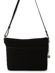 Melrose Leather Crossbody Handbag - Hand Crochet - Black