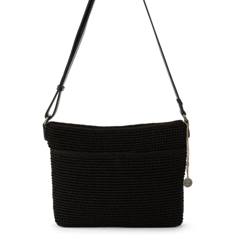 Melrose Leather Crossbody Handbag - Hand Crochet - Black