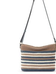 Melrose Leather Crossbody Handbag - Hand Crochet - Sand and Sea Stripe