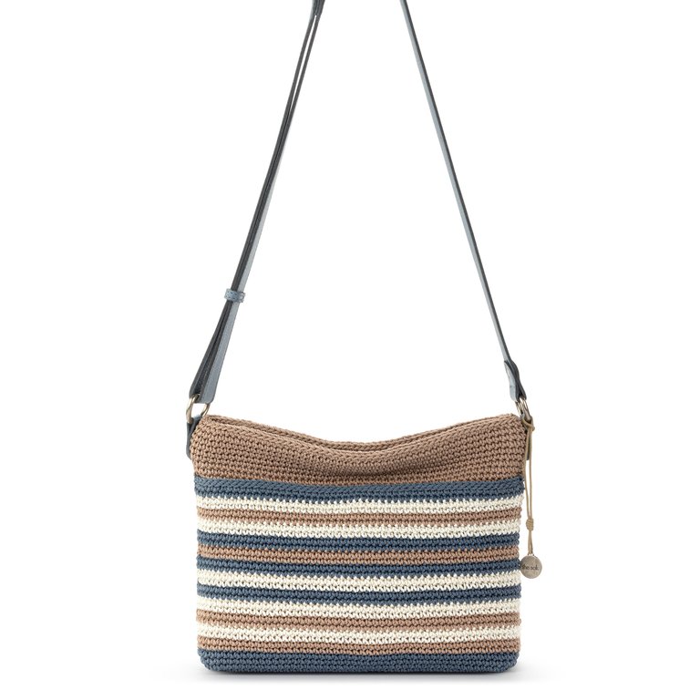 Melrose Leather Crossbody Handbag - Hand Crochet - Sand and Sea Stripe