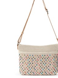 Melrose Leather Crossbody Handbag - Hand Crochet - Ecru Multi Beads