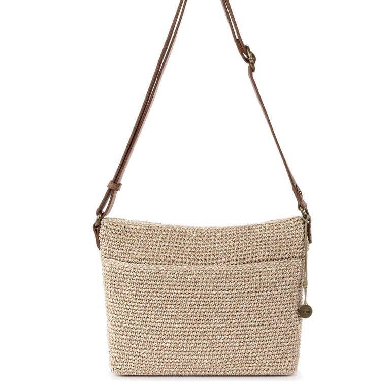 Melrose Leather Crossbody Handbag - Hand Crochet - Bamboo Static