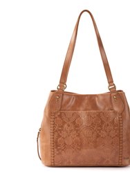 Melrose Leather Satchel - Leather - Tobacco Floral Embossed