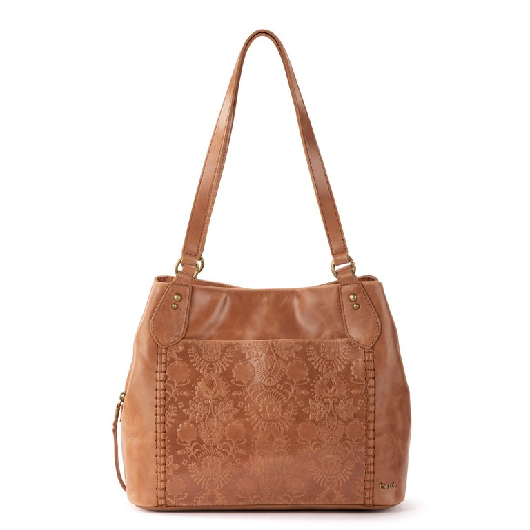Melrose Leather Satchel - Leather - Tobacco Floral Embossed