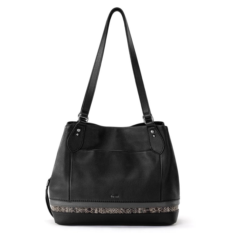 Melrose Leather Satchel - Leather - Black Snake Block