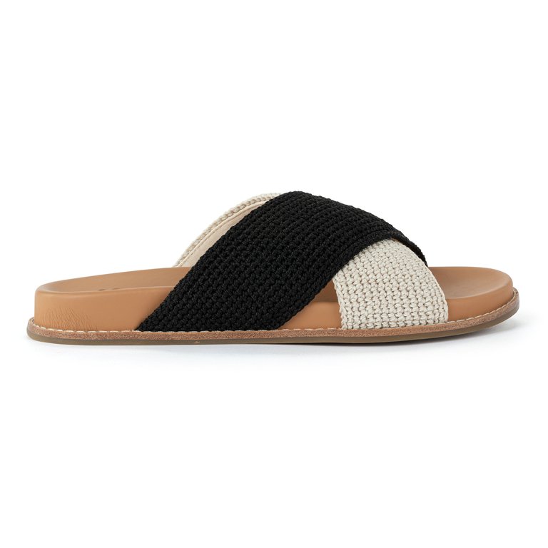 Penelope Sandal - Hand Crochet - Black Ecru Block