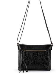 Sanibel Mini Crossbody - Leather - Black Floral Embossed