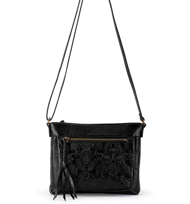 Sanibel Mini Crossbody - Leather - Black Floral Embossed