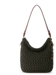 Sequoia Hobo Leather Bag - Hand Crochet - Moss