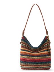 Sequoia Hobo Leather Bag - Hand Crochet - Woodland Stripe