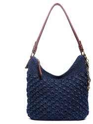 Sequoia Hobo Leather Bag - Hand Crochet - Denim Malia Weave