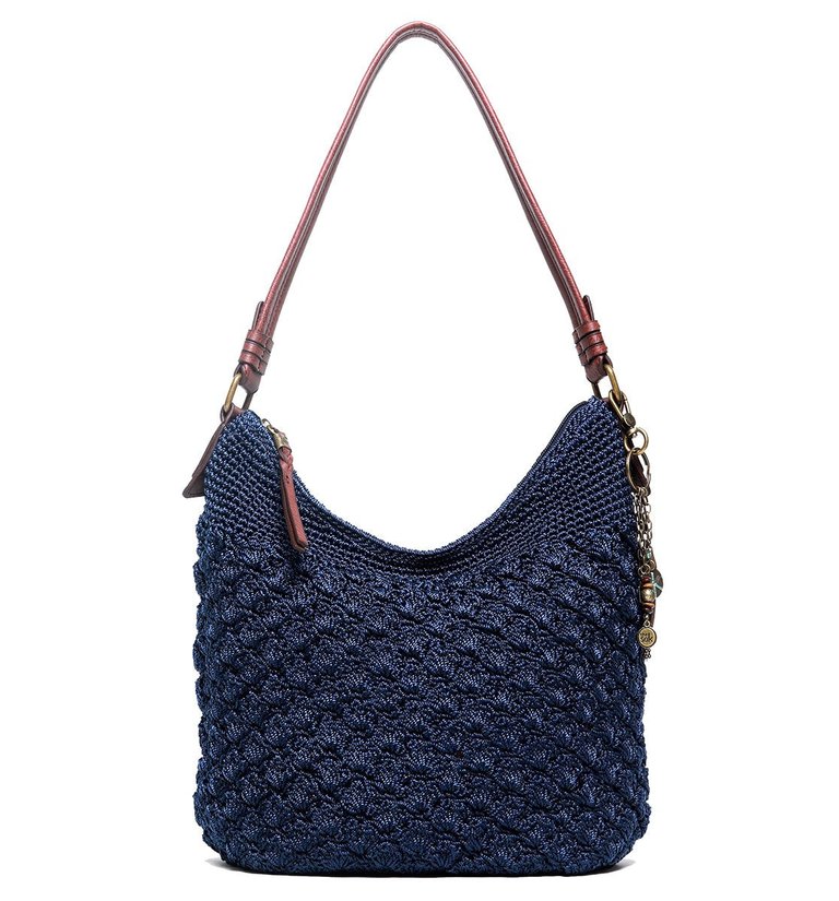 Sequoia Hobo Leather Bag - Hand Crochet - Denim Malia Weave