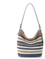 Sequoia Hobo Leather Bag - Hand Crochet - Sand and Sea Stripe