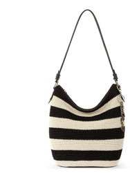 Sequoia Hobo Leather Bag - Hand Crochet - Black Stripe