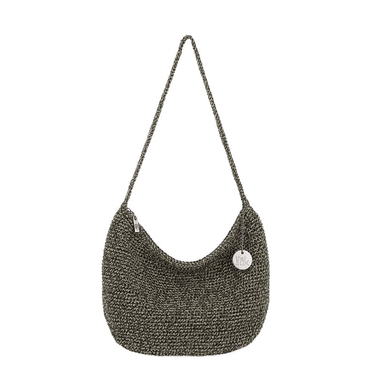 Sequoia Hobo Leather Bag - Hand Crochet - Olive Static