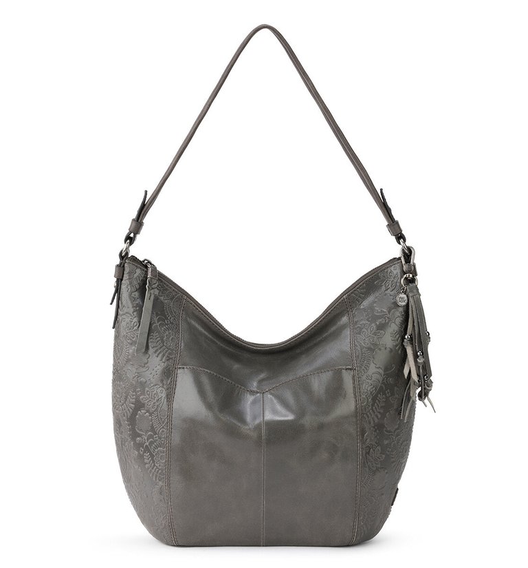 Sequoia Hobo Leather Bag - Leather - Slate Floral Embossed