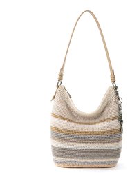 Sequoia Hobo Leather Bag - Hand Crochet - Sand Stripe
