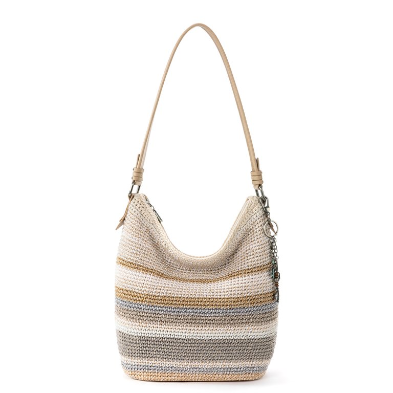 Sequoia Hobo Leather Bag - Hand Crochet - Sand Stripe