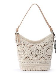 Sequoia Hobo Leather Bag - Hand Crochet - Natural Medallion