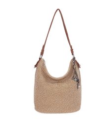 Sequoia Hobo Leather Bag - Hand Crochet - Bamboo Static