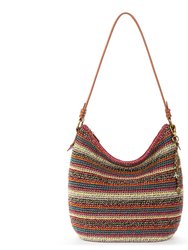 Sequoia Hobo Leather Bag - Hand Crochet - Sunset Stripe