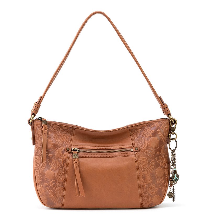 Sequoia Small Hobo Bag - Leather - Tobacco Floral Embossed