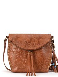 Silverlake Crossbody Bag - Leather - Tobacco Floral Embossed
