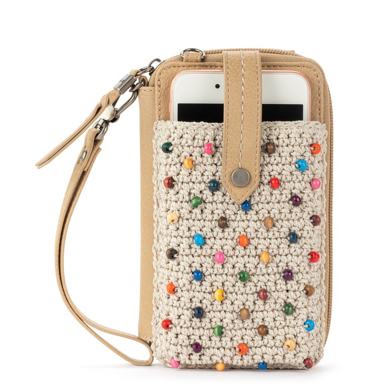 Silverlake Smartphone Crossbody - Hand Crochet - Ecru Multi Beads