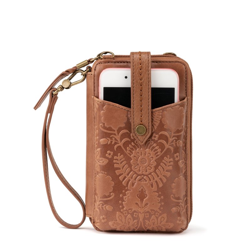 Silverlake Smartphone Crossbody - Leather - Tobacco Floral Embossed