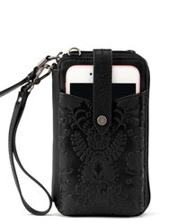 Silverlake Smartphone Crossbody - Leather - Black Floral Embossed