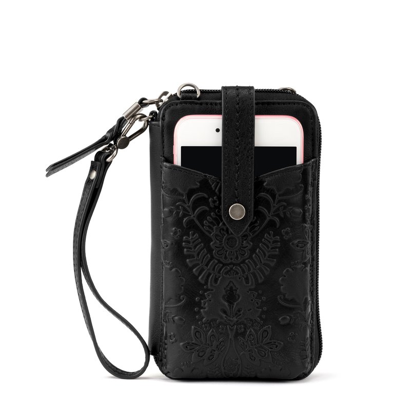Silverlake Smartphone Crossbody - Leather - Black Floral Embossed