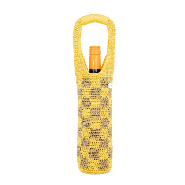 Wine Bag - Hand Crochet - Lemon Drop Check