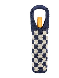 Wine Bag - Hand Crochet - Denim Check