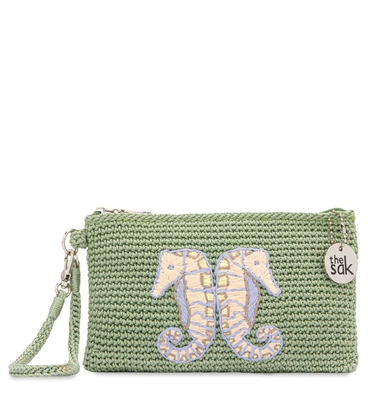 Wristlet Handbag - Hand Crochet - Seafoam Seahorse