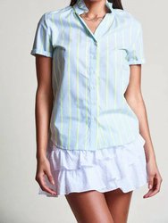 Short Sleeve Ruffled Collar Shirt - Fluorescent Stripe