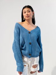 Cable Knit Button Oversized Cardigan - Blue