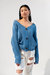 Cable Knit Button Oversized Cardigan - Blue