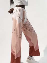 Face Art Stretchy Waistband Wide Leg Pants With Drawstrings - Pink