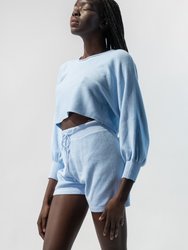 Long Bishop Sleeves Sweater And Shorts Set - Baby Blue