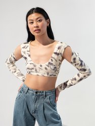 Long Sleeves Criss Cross Patterned Crop Top - Yellow/Black