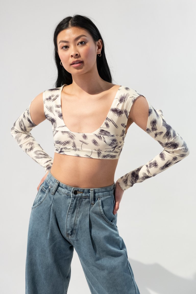 Long Sleeves Criss Cross Patterned Crop Top - Yellow/Black