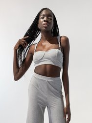 Ribbed Crop Tank Top and Pants Set - Grey