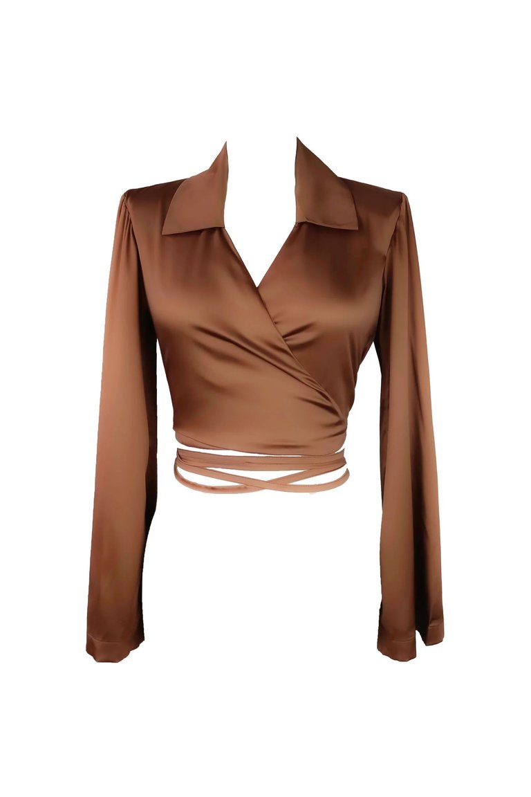 Sustainable Holiday Satin Wrap Blazer - Copper