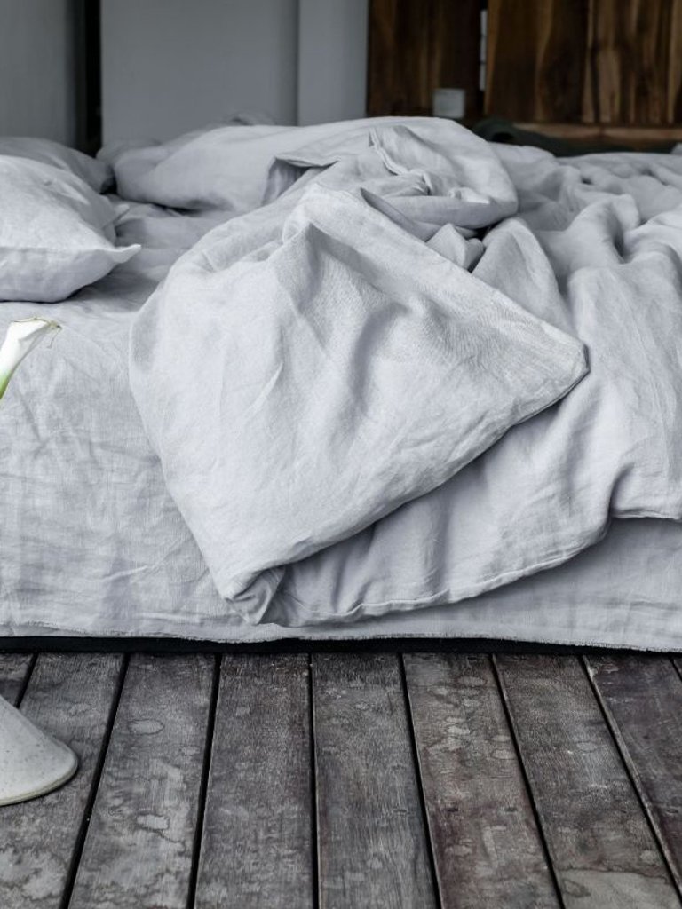 Stonewashed Flax Linen Duvet Cover - Fog